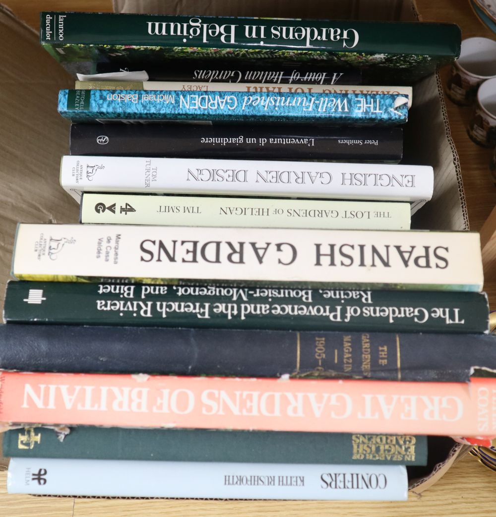 A collection of reference books on English, Spanish and Italian gardens, including: